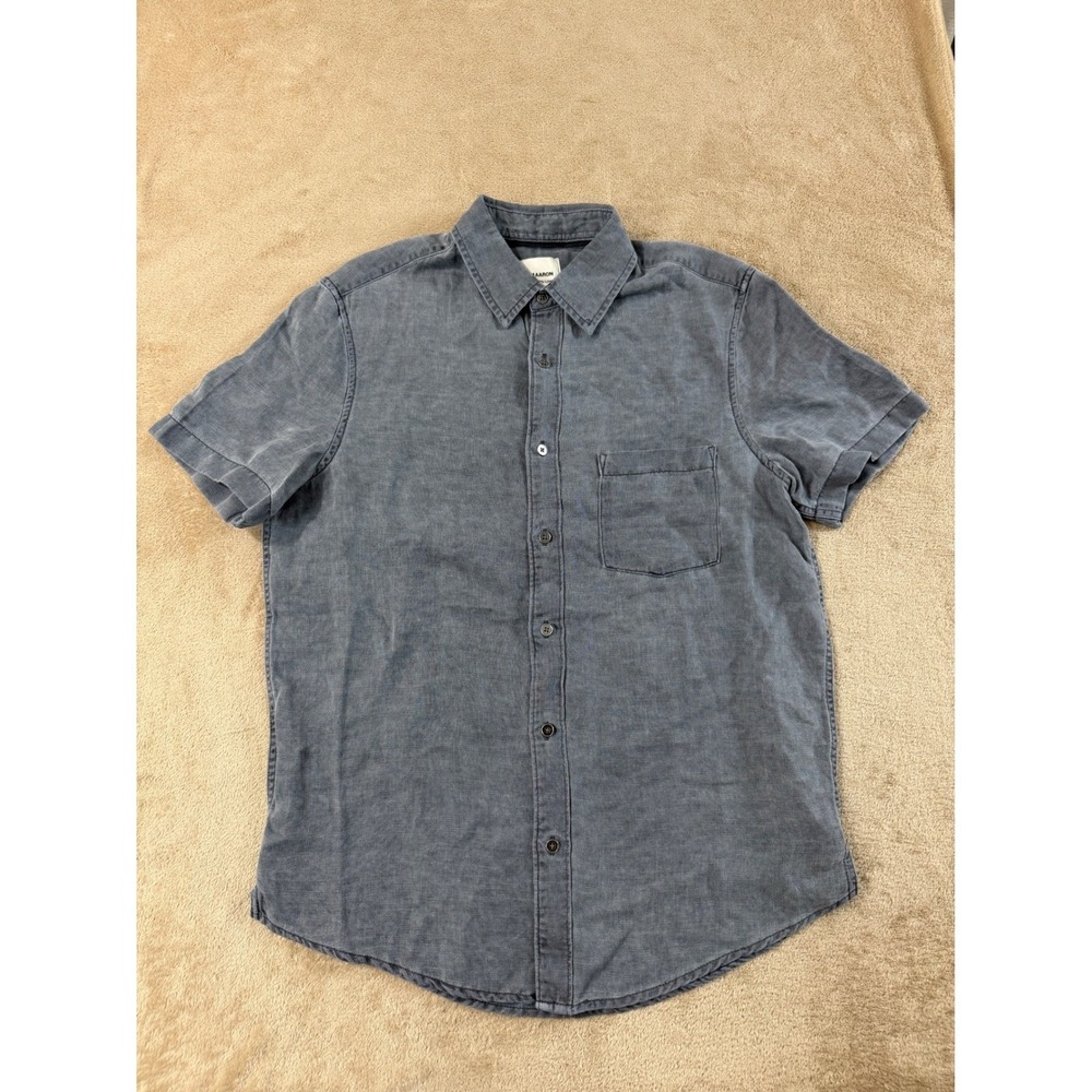 Thom Aaron Shirt Mens size Small Gray Linen Lyocell Pocket Short sleeve EUC